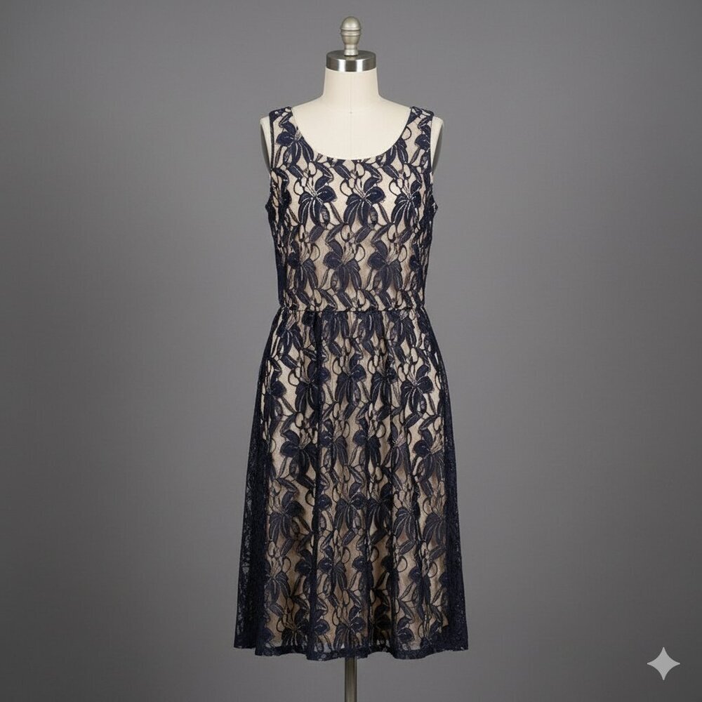 Danny & Nicole Elegant Navy Lace Mini Dress
